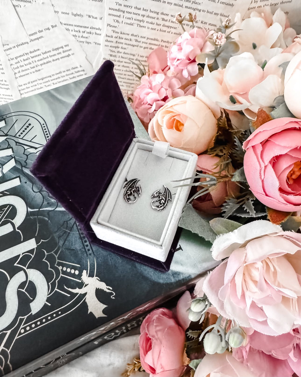 Dragon Earrings Studs Sterling Silver & Amethyst