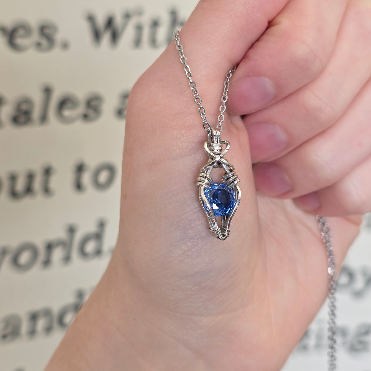 Flower Cut Blue CZ Sterling Silver Necklace