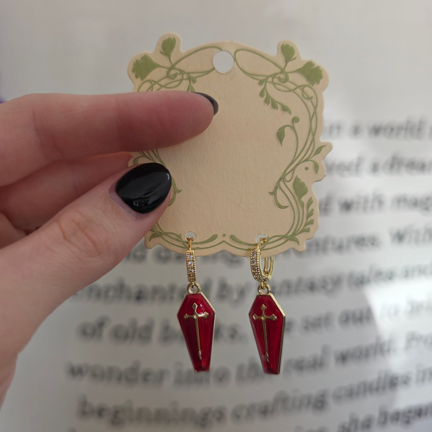 Gold & Red Coffin Earrings