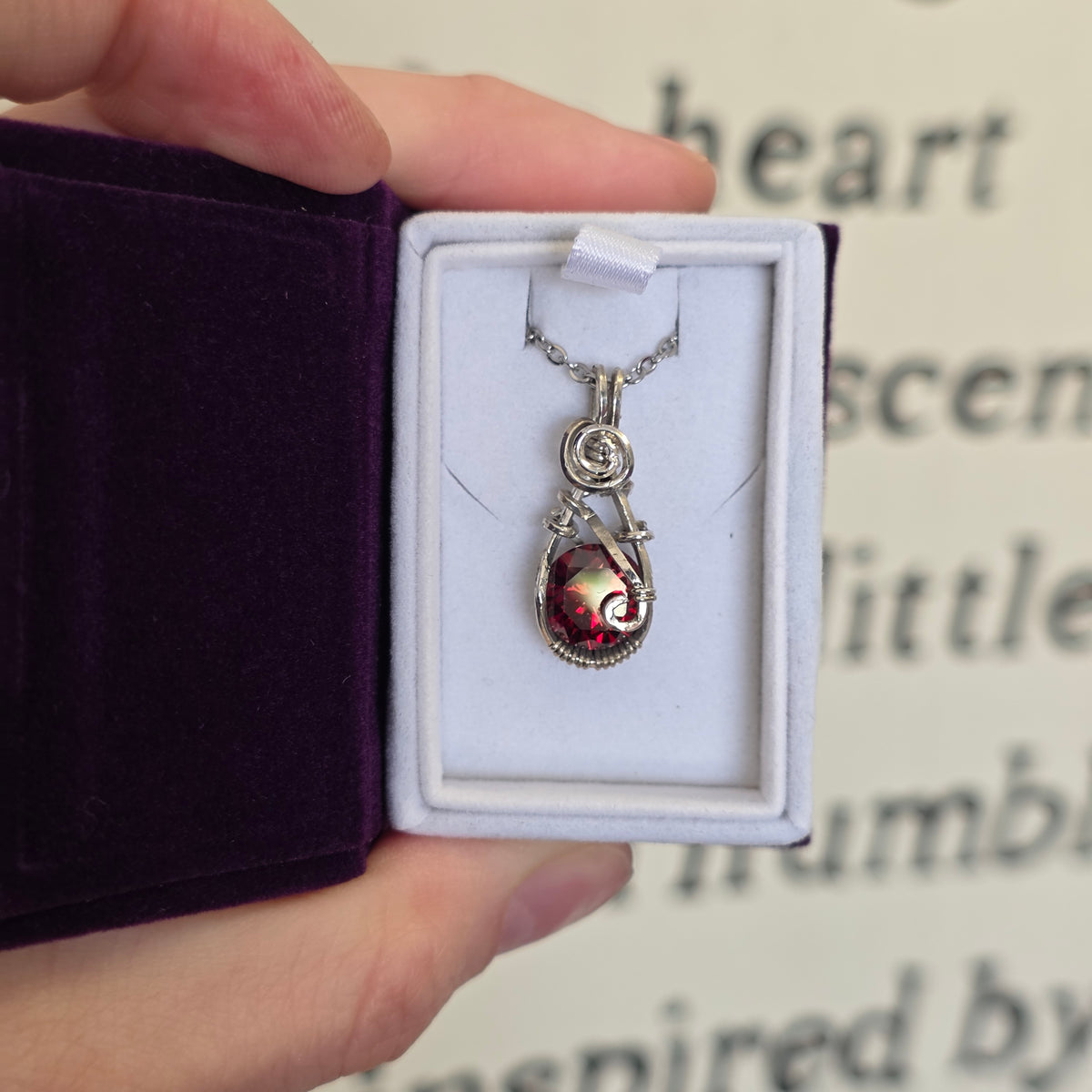 Mini Garnet (Round Diamond Cut) Sterling Silver Necklace
