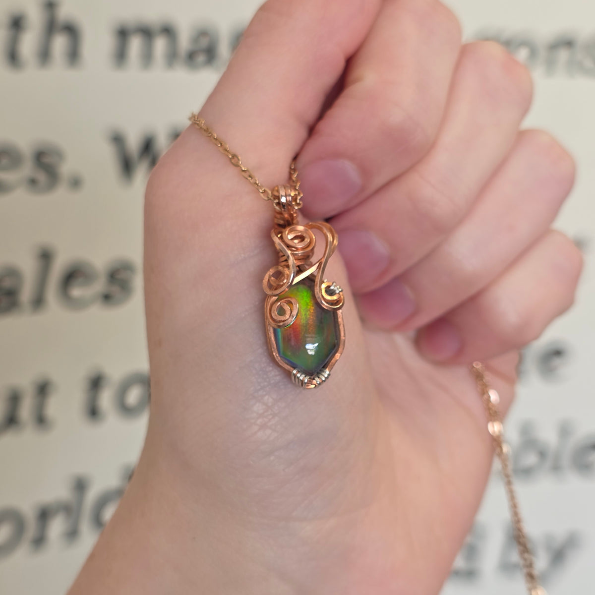 Green & Orange Aura Opal Copper Necklace