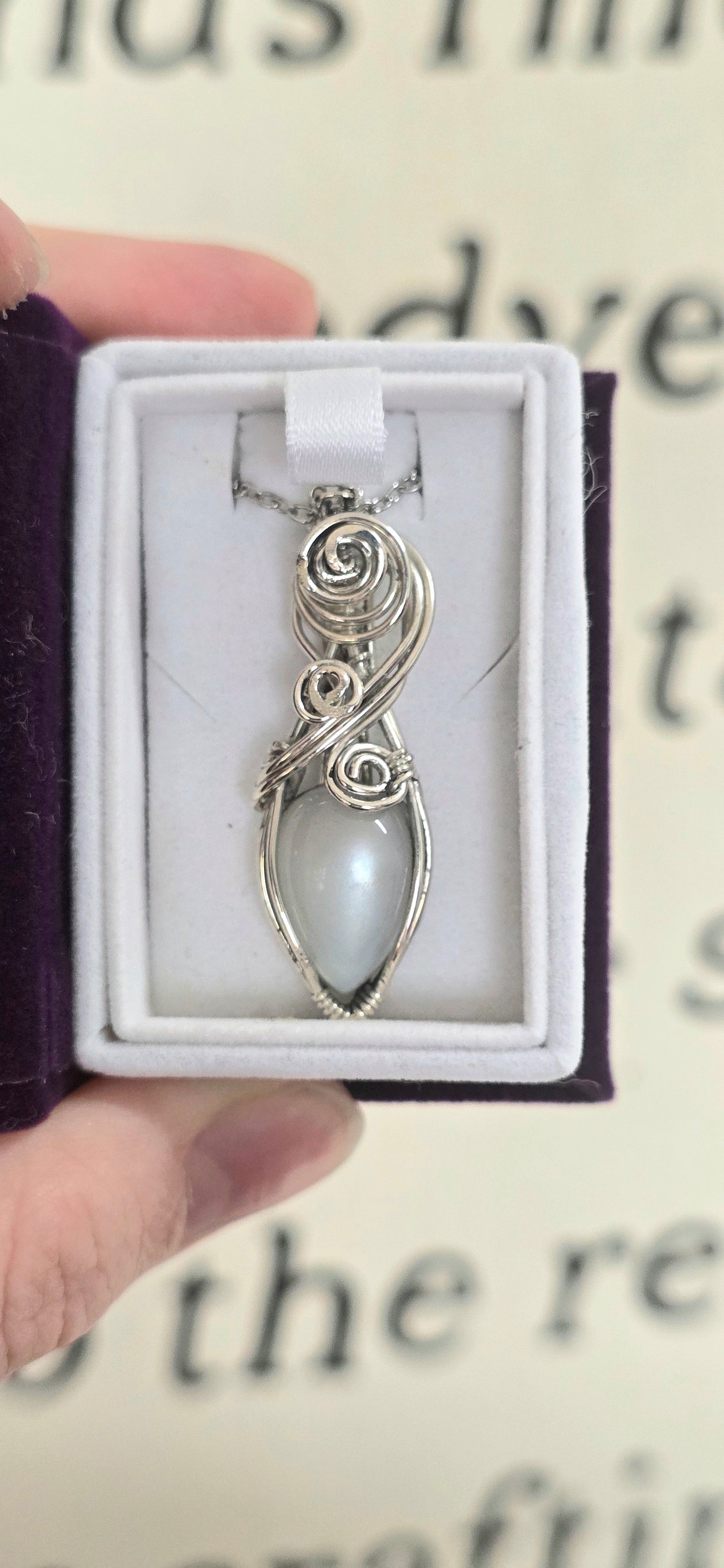 White Moonstone Sterling Silver Wrapped Necklace