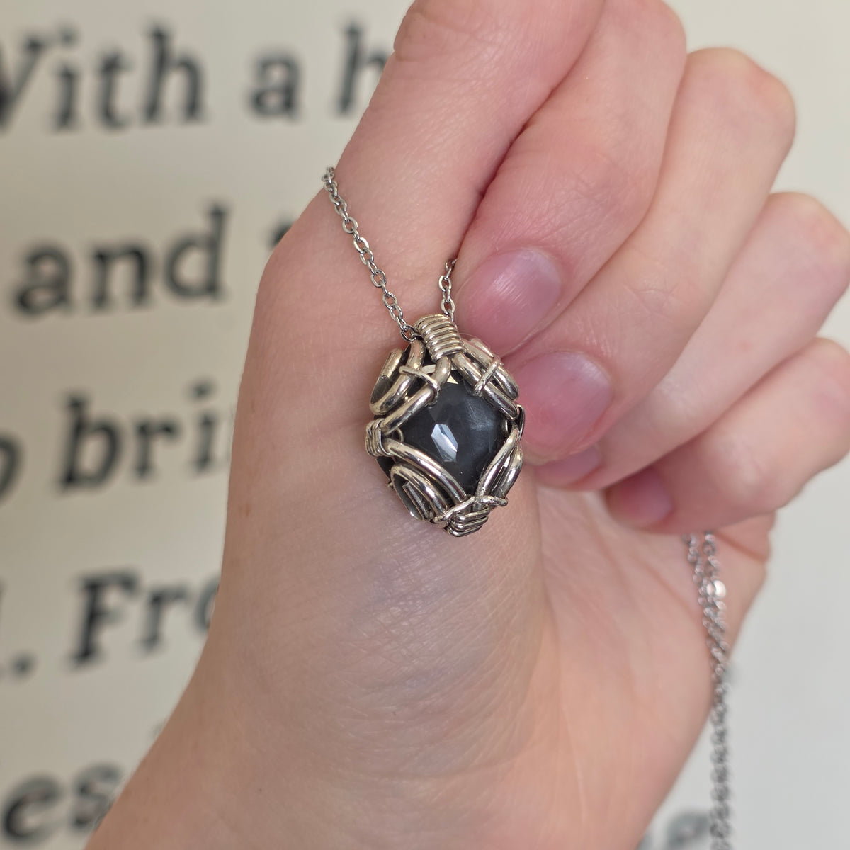 Black Moonstone Faceted Sterling Silver Necklace