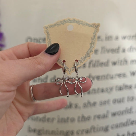 Silver Sparkly Bow Earrings