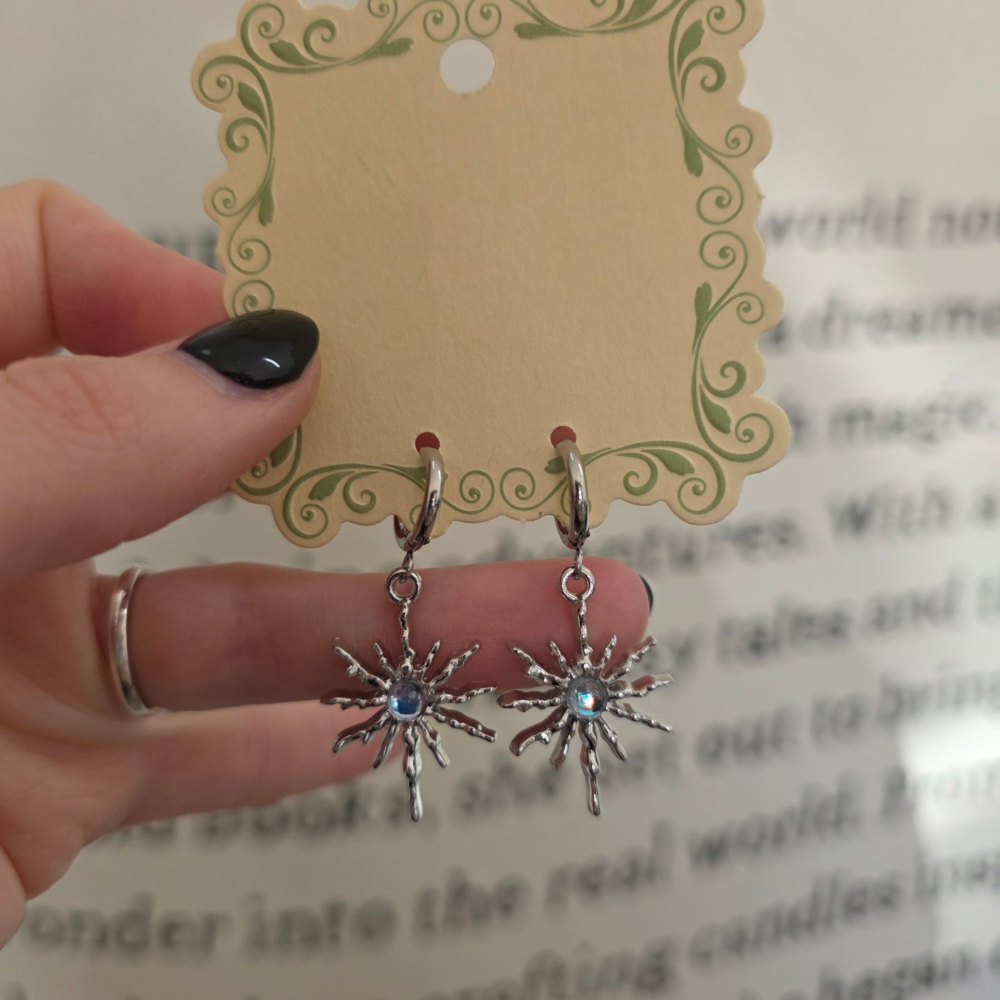 Silver Spikes Star Earrings