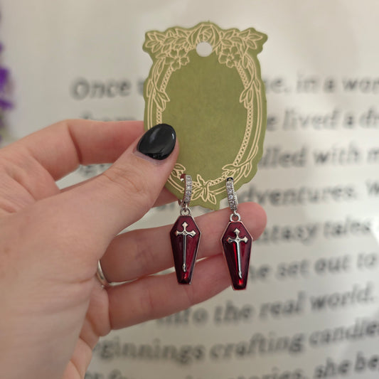 Silver & Red Coffin Earrings