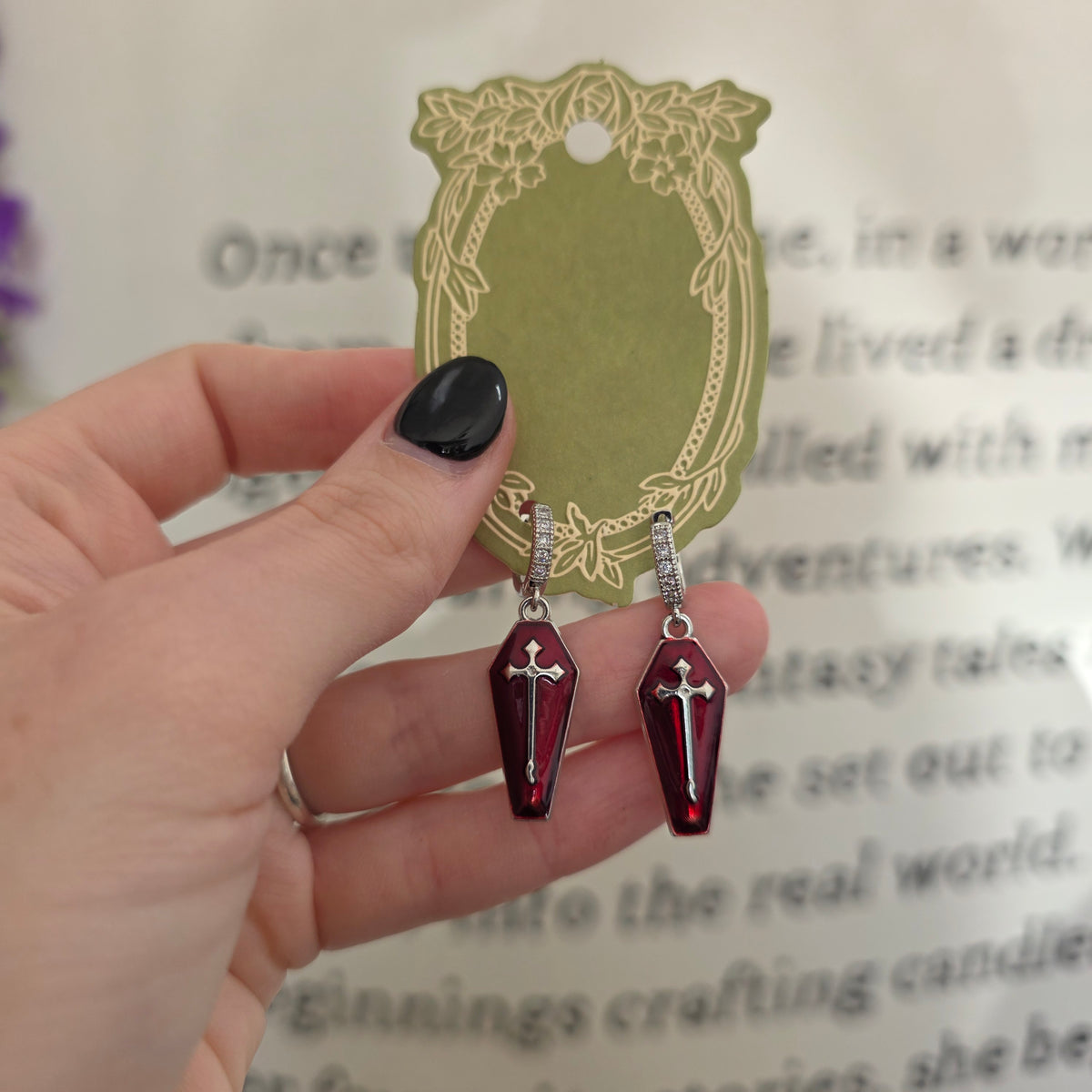 Silver & Red Coffin Earrings