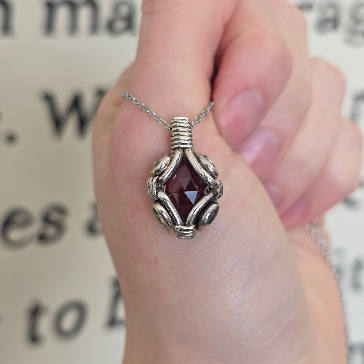 Faceted Garnet Sterling Silver Necklace