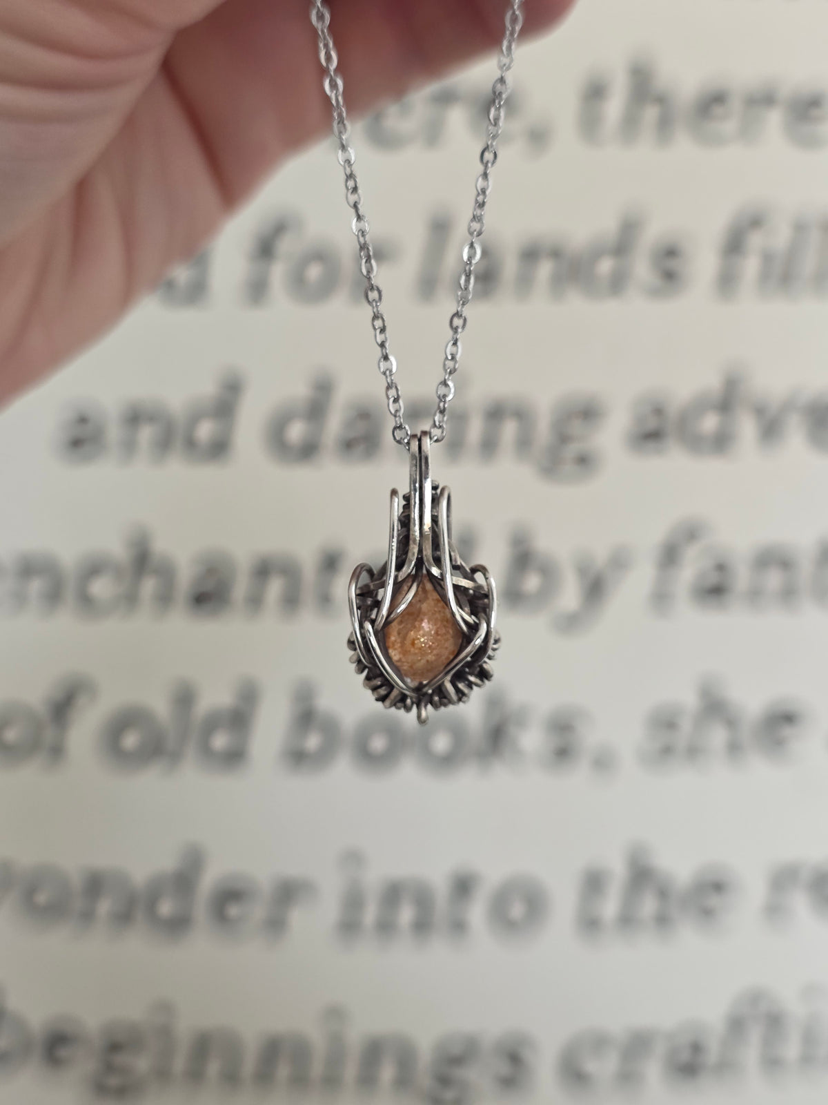 Sunstone Sterling Silver Wire Wrapped Necklace