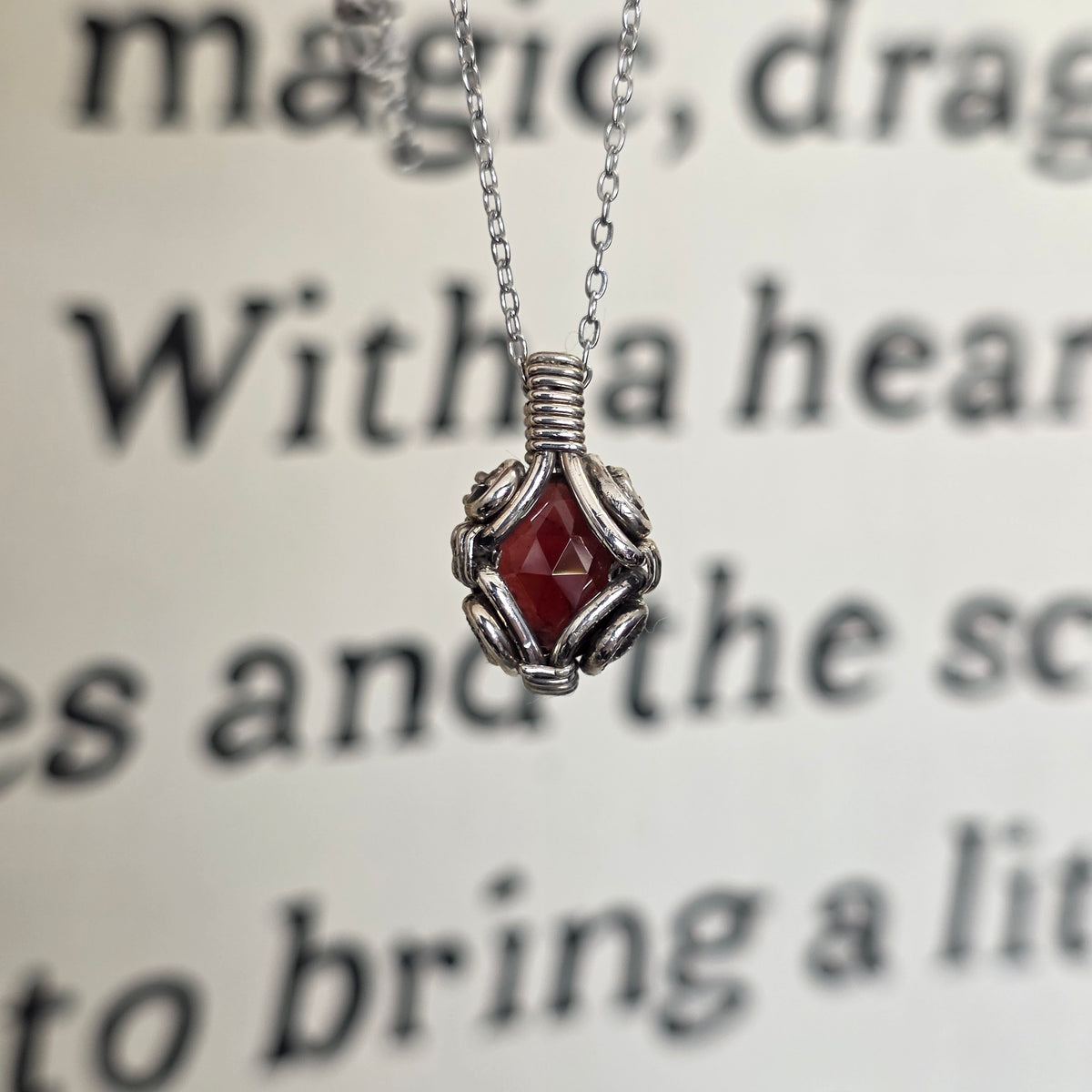 Faceted Garnet Sterling Silver Necklace