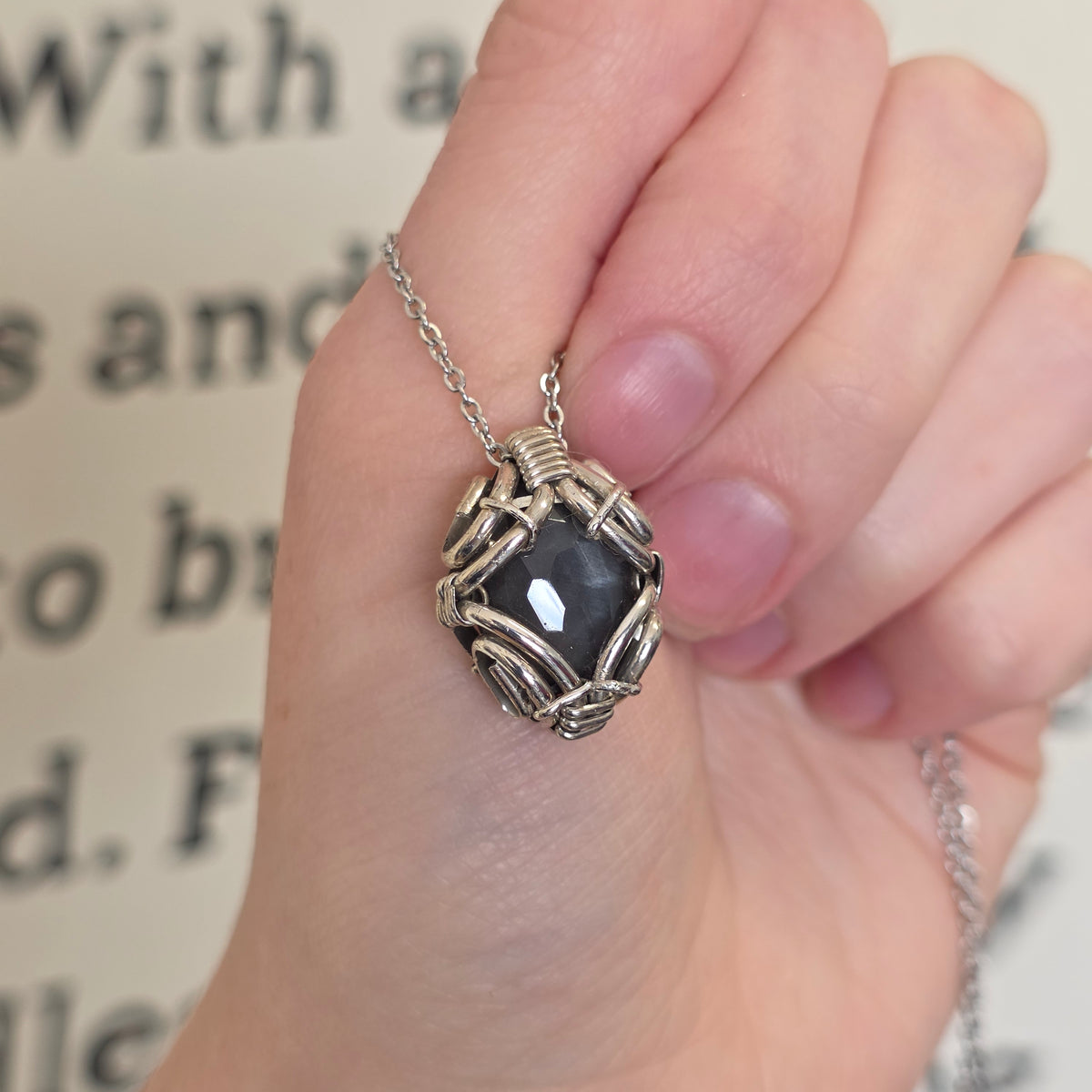 Black Moonstone Faceted Sterling Silver Necklace