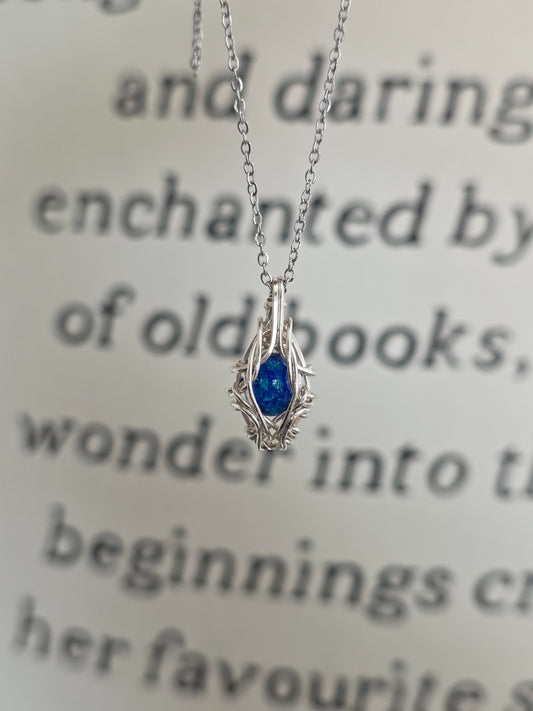 Australian Opal Sterling Silver Wire Wrapped Necklace