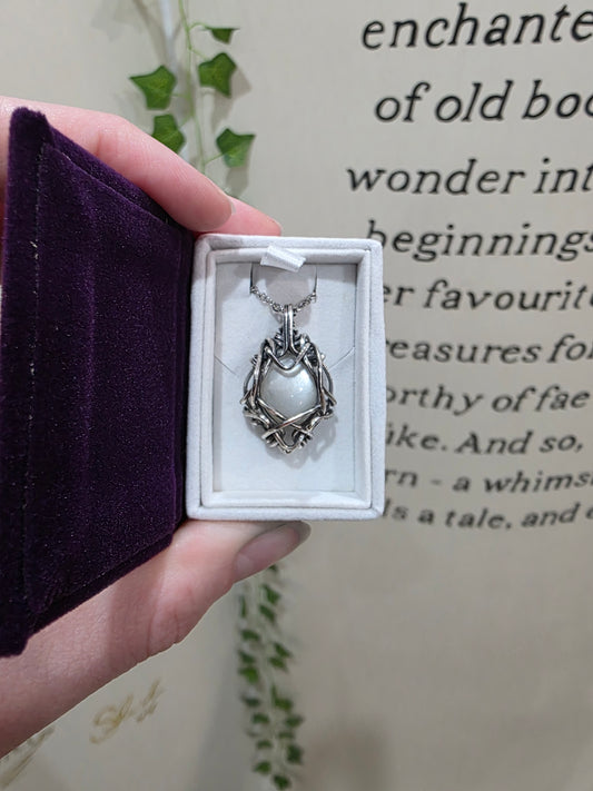 White Moonstone Sterling Silver Wire Wrapped Necklace