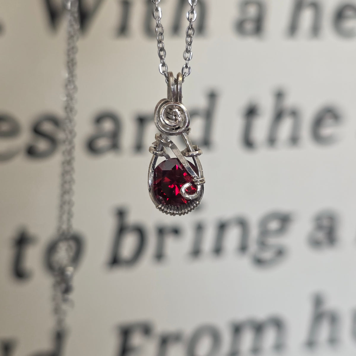 Mini Garnet (Round Diamond Cut) Sterling Silver Necklace