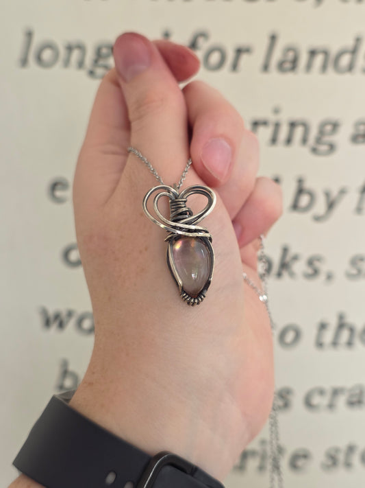 Amethyst & Mother of Pearl Sterling Silver Wire Wrapped Necklace