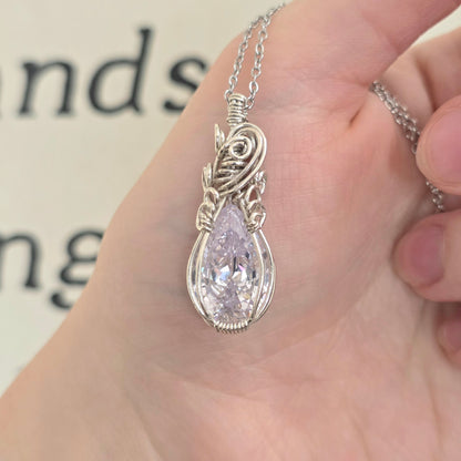 White Sapphire Sterling Silver Wire Wrapped Necklace