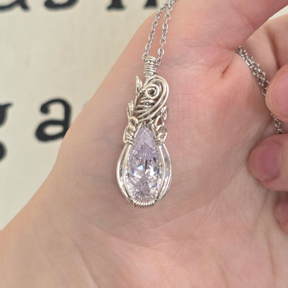 White Sapphire Sterling Silver Wire Wrapped Necklace