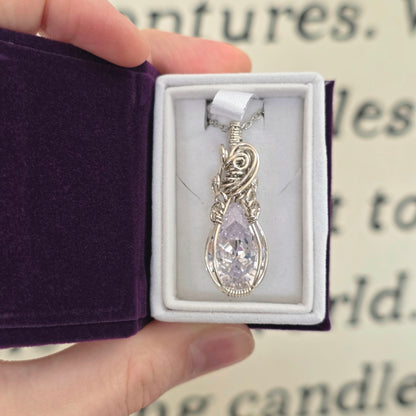 White Sapphire Sterling Silver Wire Wrapped Necklace