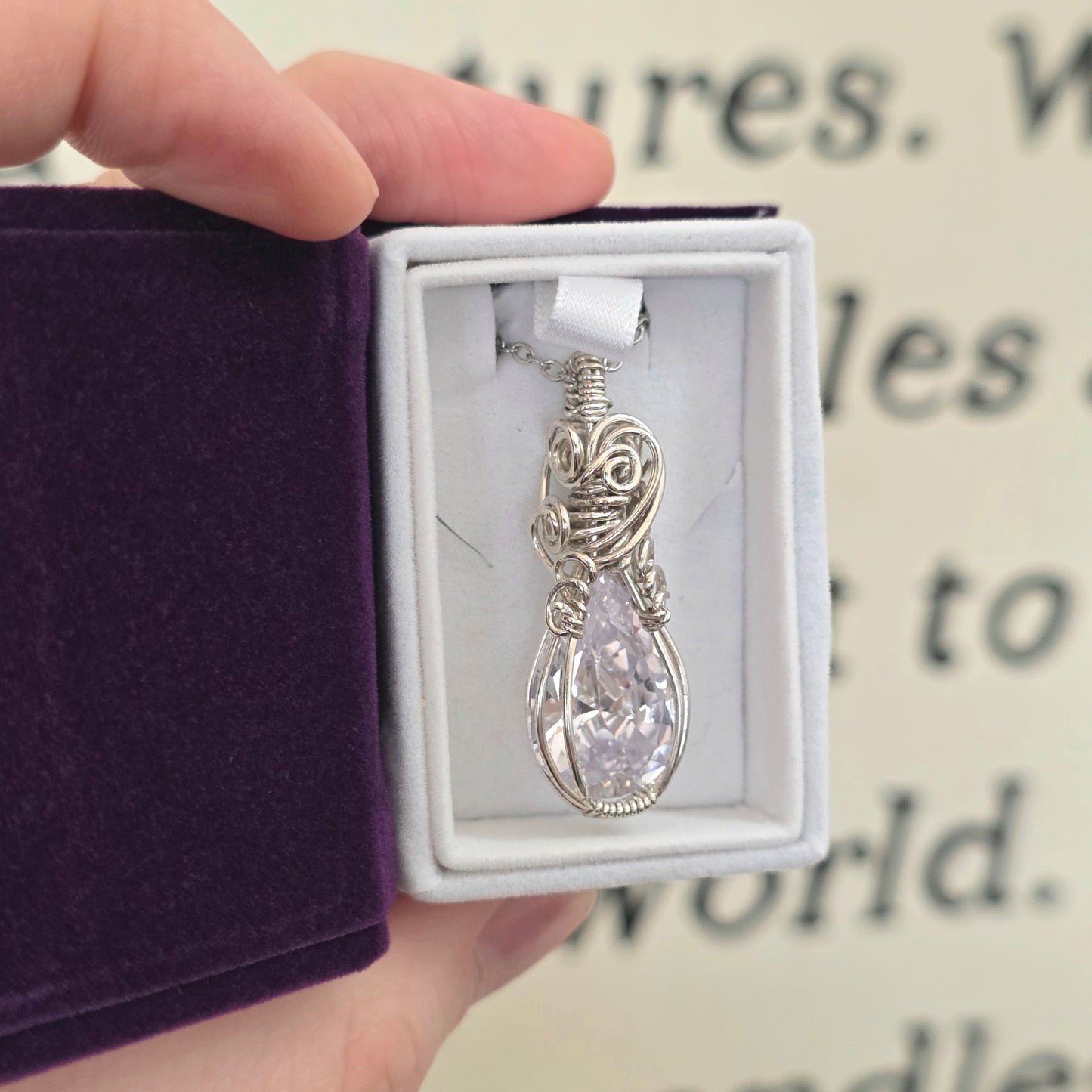 White Sapphire Sterling Silver Wire Wrapped Necklace
