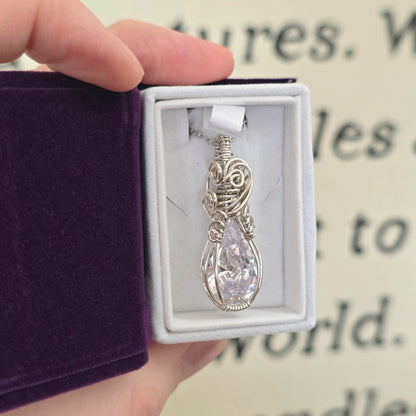 White Sapphire Sterling Silver Wire Wrapped Necklace