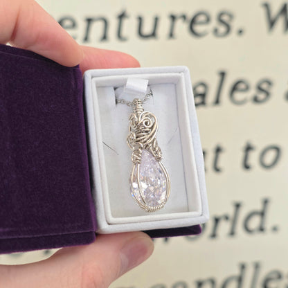 White Sapphire Sterling Silver Wire Wrapped Necklace