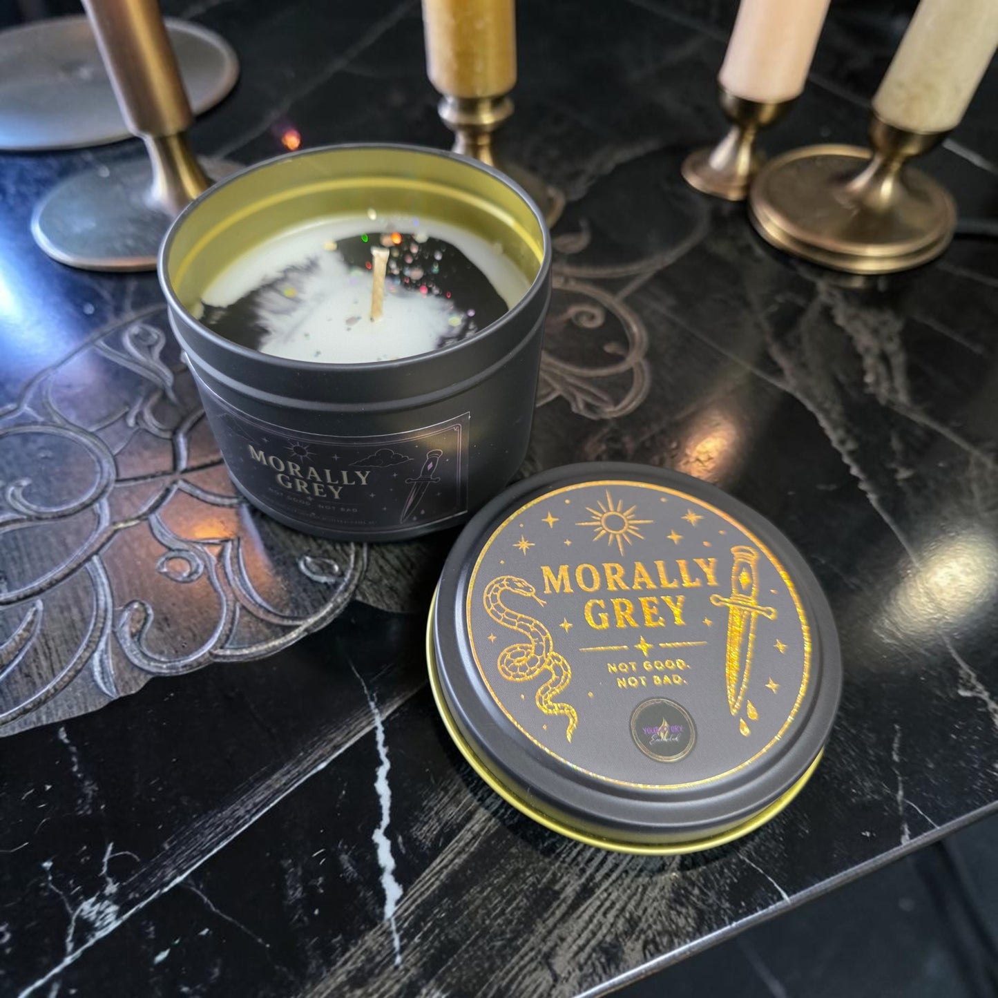 Morally Grey - Book Themed Tin Candle