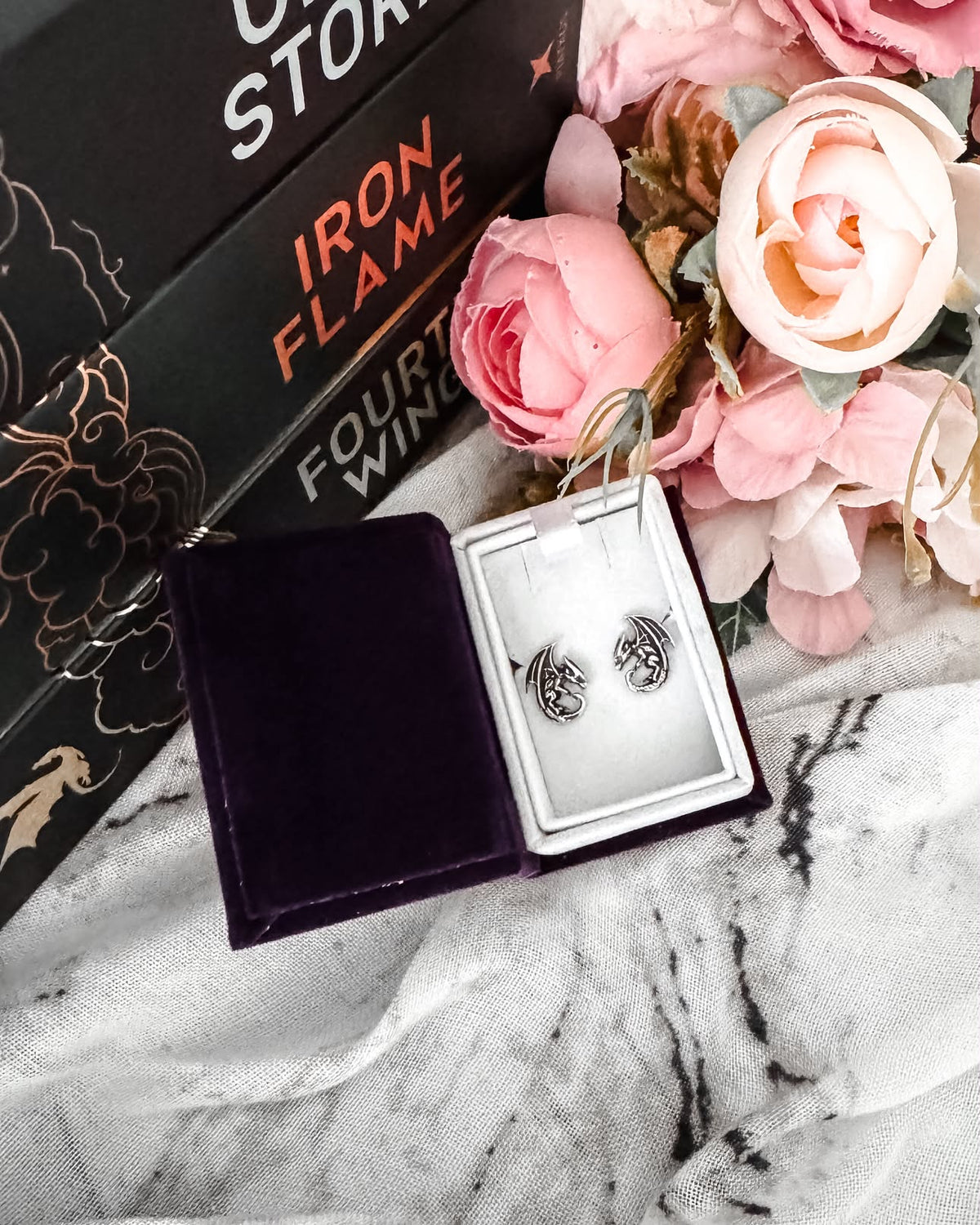 Dragon Earrings Studs Sterling Silver & Amethyst