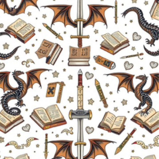 Plush Reading Blanket - Dragons, Books & Swords