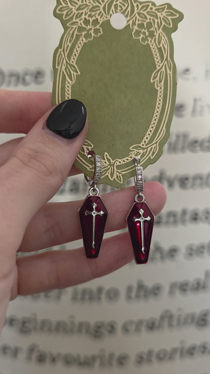 Silver & Red Coffin Earrings
