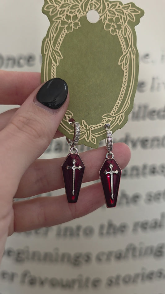 Silver & Red Coffin Earrings