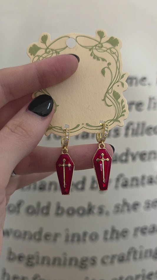 Gold & Red Coffin Earrings