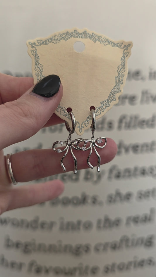 Silver Sparkly Bow Earrings