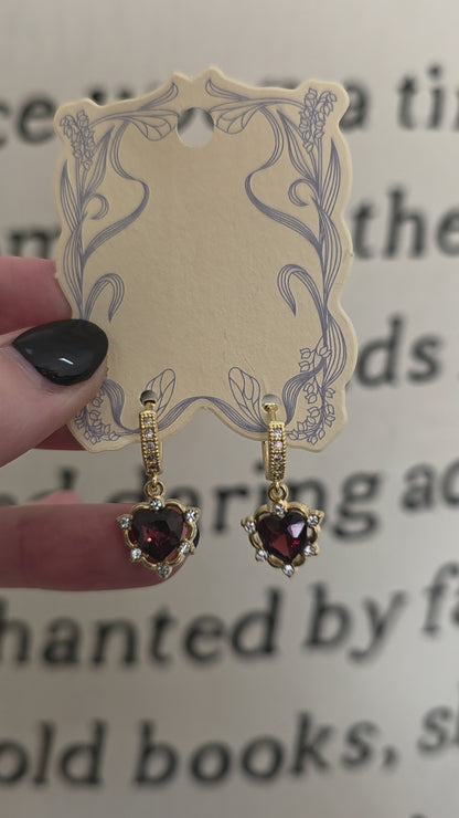 Dark Red Heart Earrings