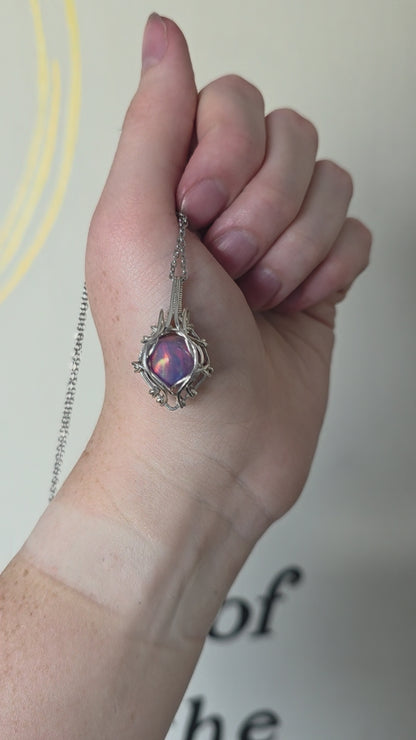 Aura Opal Sterling Silver Wire Wrapped Necklace