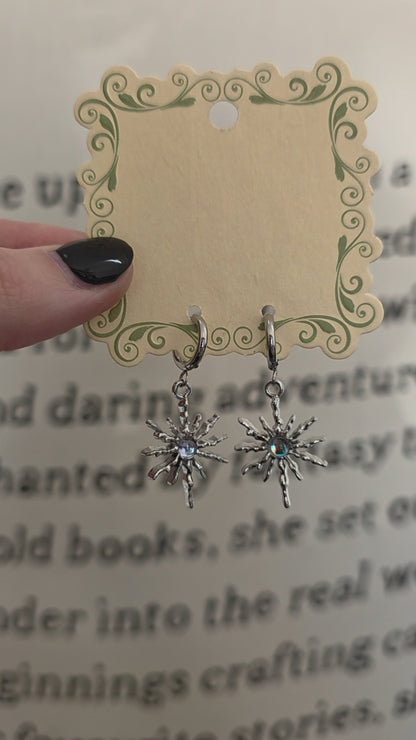 Silver Spikes Star Earrings