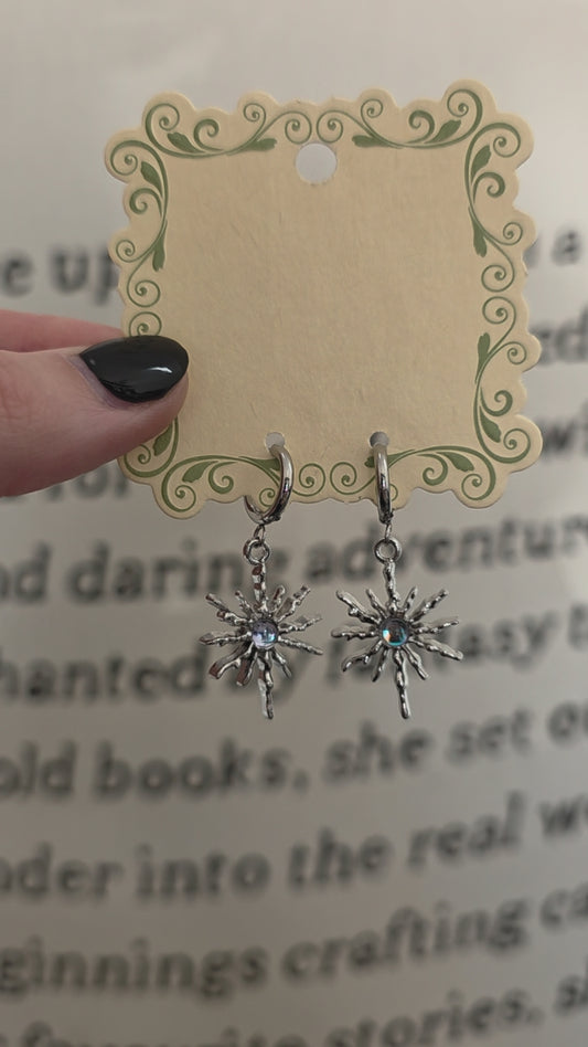 Silver Spikes Star Earrings