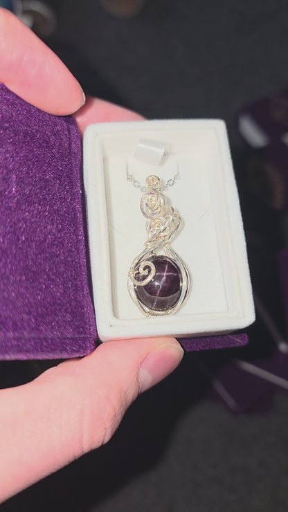 Star Ruby Sterling Silver Wire Wrapped Necklace