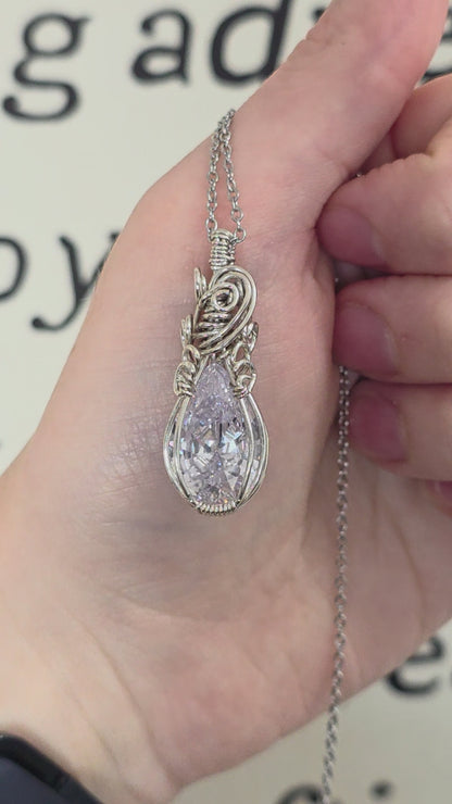 White Sapphire Sterling Silver Wire Wrapped Necklace