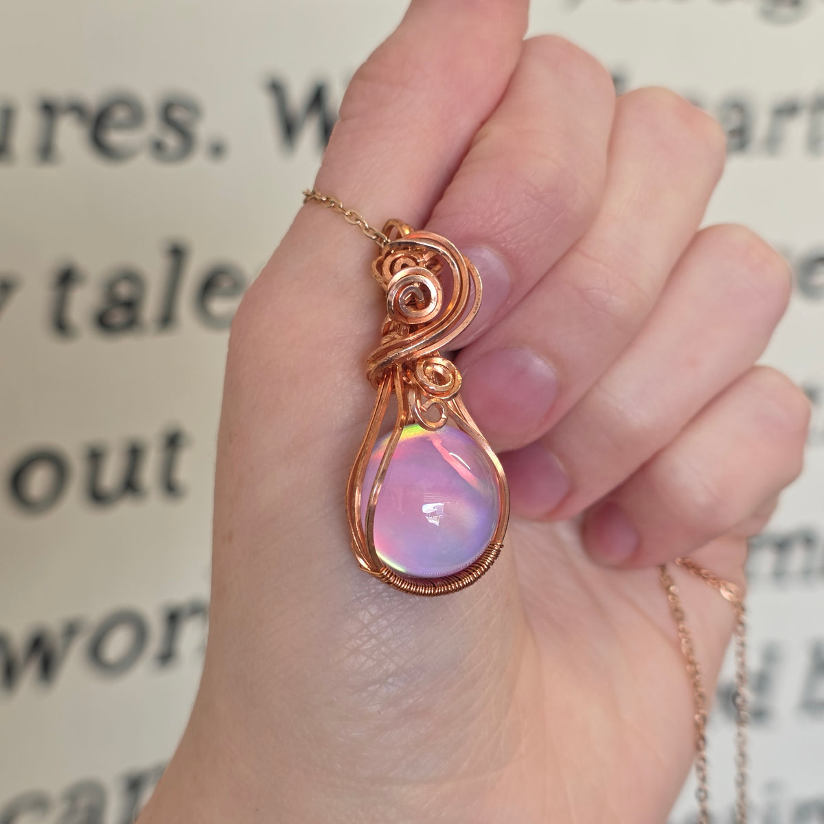 Pink Aura Opal Copper Necklace