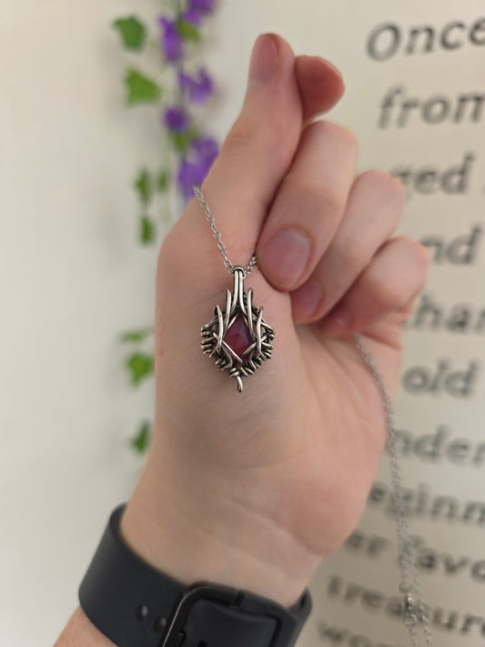 Pink Aura Opal Faceted Sterling Silver Wire Wrapped Necklace