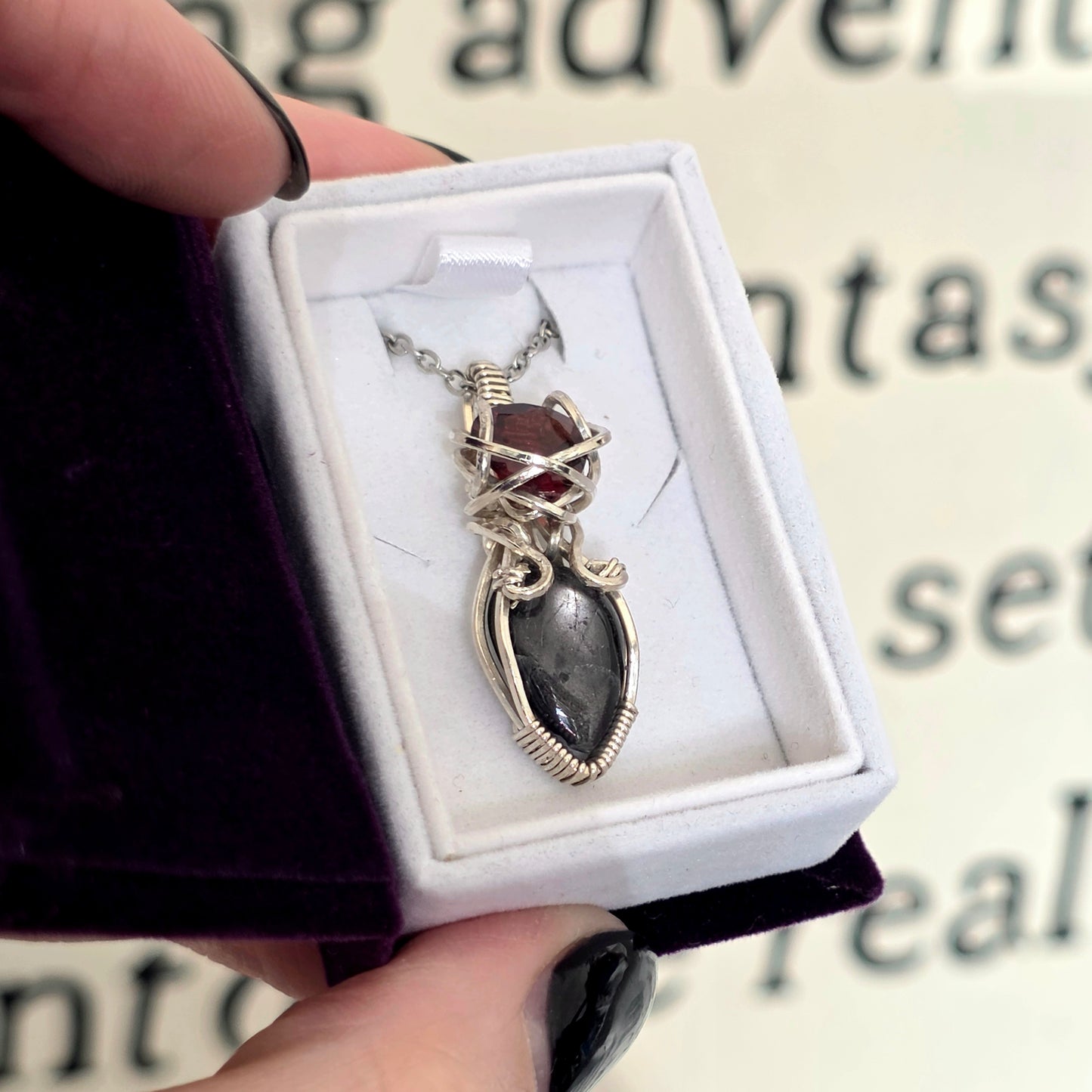 Sterling Silver Black Opal & Garnet Necklace