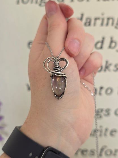 Amethyst & Mother of Pearl Sterling Silver Wire Wrapped Necklace