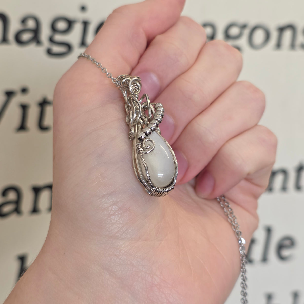 White Moonstone Sterling Silver Necklace