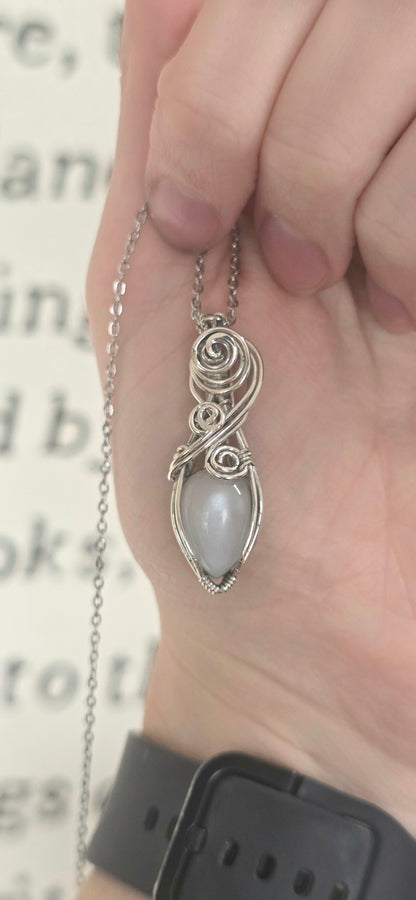 White Moonstone Sterling Silver Wrapped Necklace