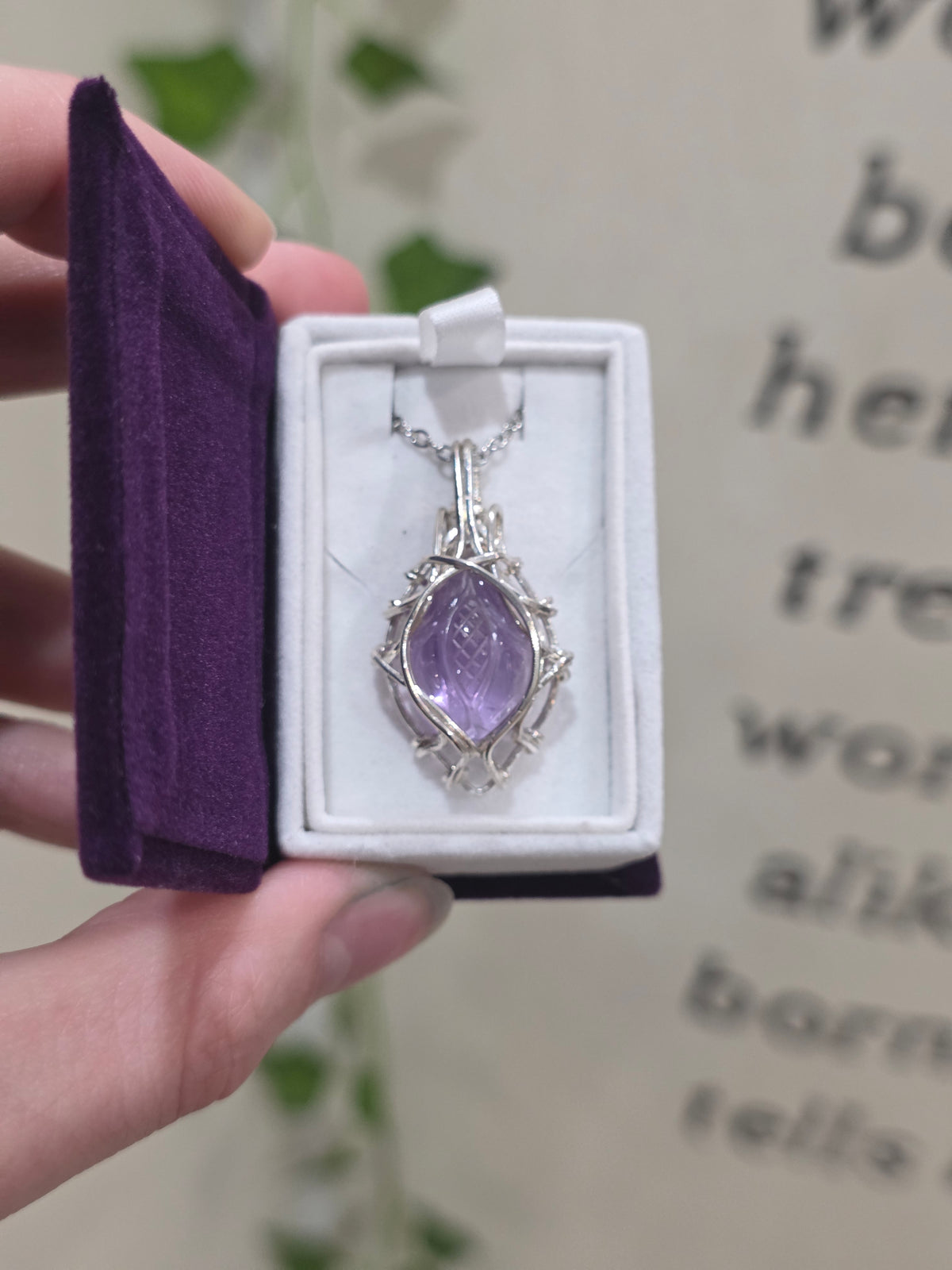 Lavender Quartz Carved Wire Wrapped Necklace