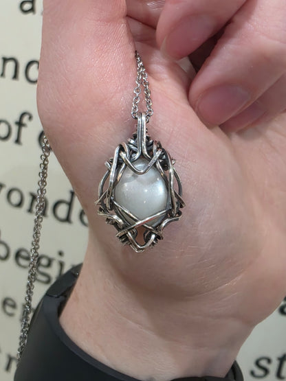 White Moonstone Sterling Silver Wire Wrapped Necklace