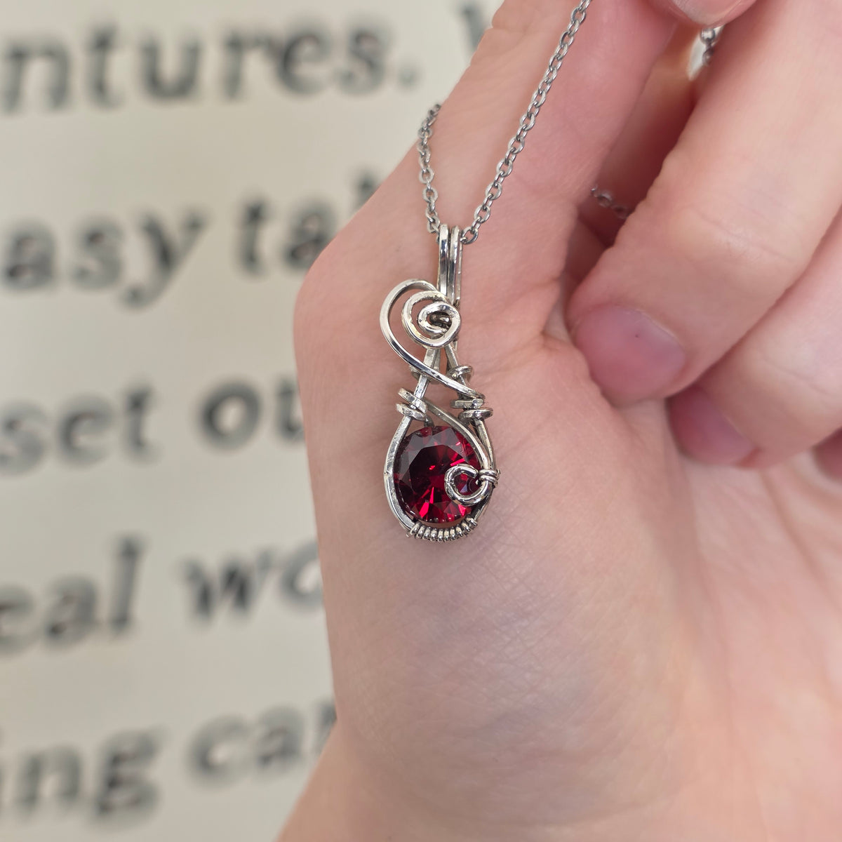 Diamond Cut Garnet Mini Sterling Silver Necklace