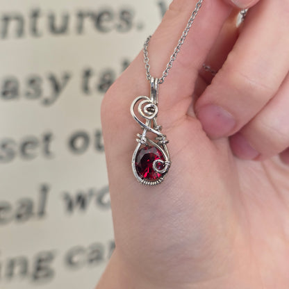 Diamond Cut Garnet Mini Sterling Silver Necklace