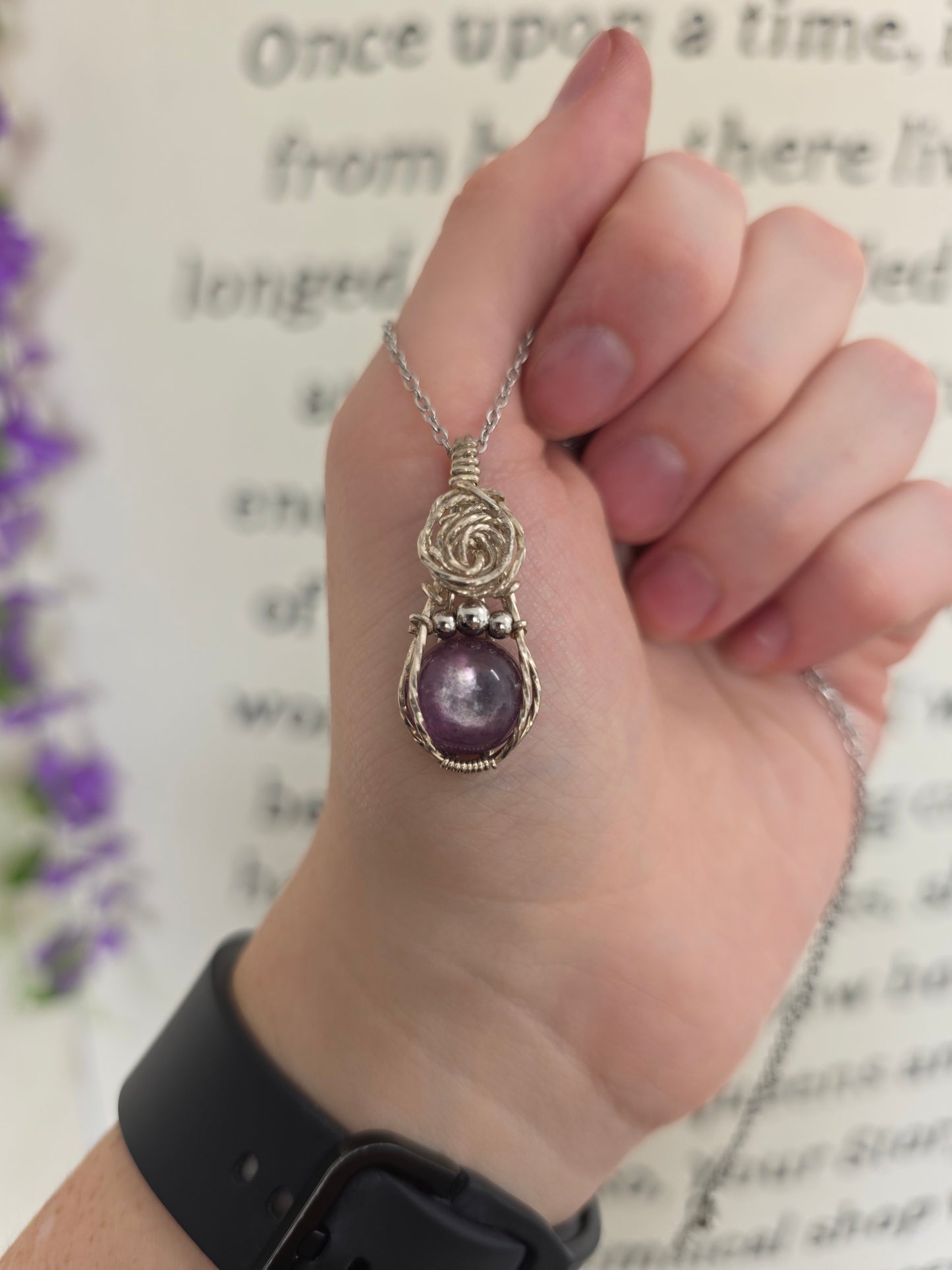 Lepidolite Sterling Silver Wire Wrapped Necklace