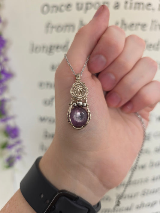Lepidolite Sterling Silver Wire Wrapped Necklace